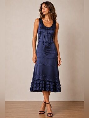 Rebecca Taylor Blue Navy 100% Silk Dress Size 8